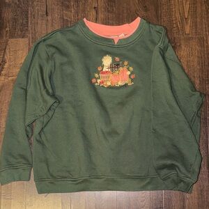Green Crew Neck Sweater with Embroidered Design